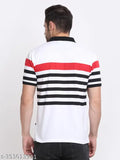 Blue striped cotton blend short sleeve polo t-shirt for men, half sleeves, India origin