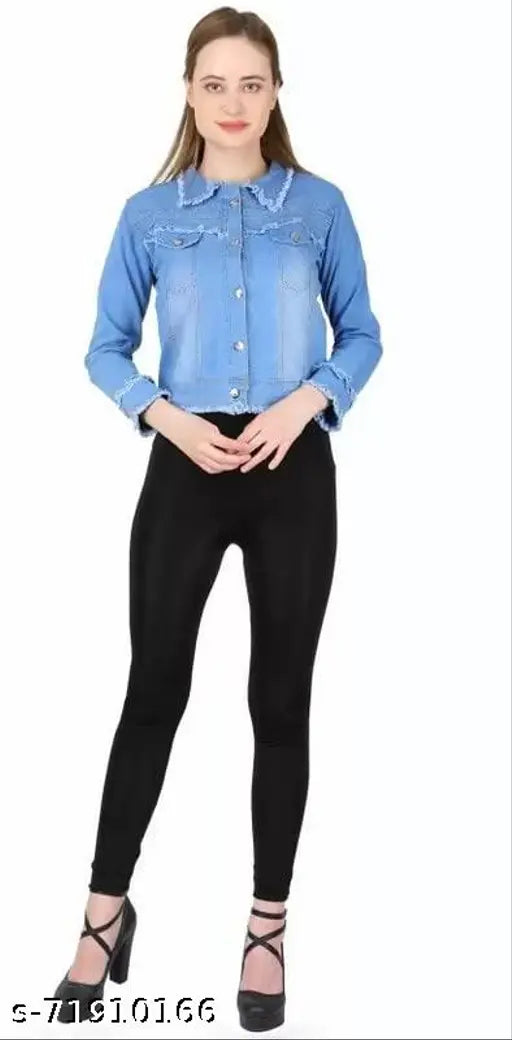 Women's cotton denim winter jacket, solid design in sizes S-XL, quality Indian denim