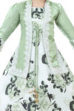 Light pink and green cotton blend lace net gown for girls aged 2-11 years, perfect for parties, weddings, festivals like Diwali, Navratri, and Christmas. Imported from India
