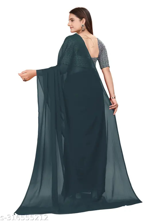 Soft georgette saree, premium quality Indian fabric with embellished net blouse, free size (length: 5.5m, blouse length: 0.9m)