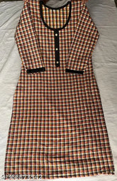 Yellow wool three-quarter sleeve checked kurti, traditional Indian fashion for men and women