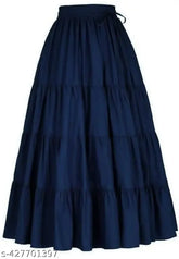 navy blue rayon solid-pattern western skirt for women, stylish lock design, various sizes available from S to XXL, made in India