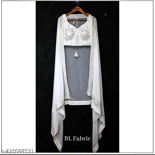 Embellished Georgette women's choli and dupatta set, semi-stitched (43in waist, 70in length), Indian origin