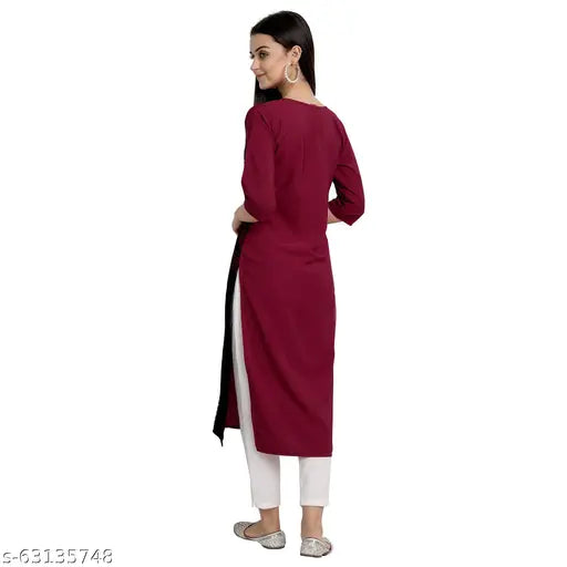 Multi-color digital printed crepe straight kurti for women, 100% American crepe fabric, three-quarter sleeves
