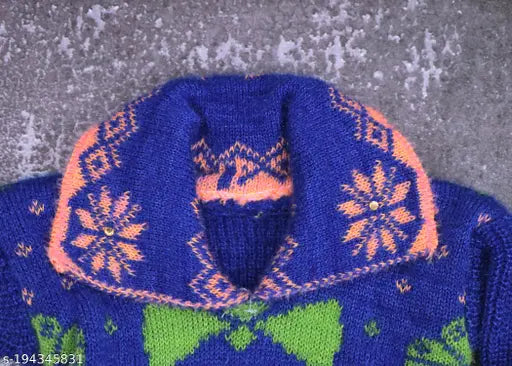 Royal Blue Wool Cardigan, Navjai Winter Collection for Baby Girls (6-18 Months) - Embellished design, long sleeves, warm infant toddler sweater with matching wool pants