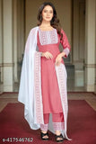 Cotton blend kurta set with dupatta and bottomwear by Clavinet - printed, three-quarter sleeves, single set sizes: S-XXXL, country of origin: India