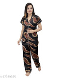 Black satin women's nightsuit with peacock feather print, exquisite hand-washable sleepwear for home comfort