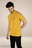 Yellow cotton polo blend VNeck short sleeves men's t-shirt on hanger, high-quality material blend and versatile style
