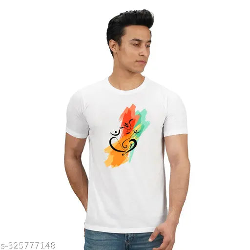Ganeshji printed men's polyester t-shirt with short sleeves, name: Ganpati Bappa. India origin