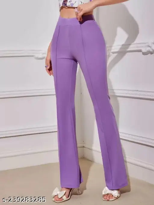 Pink and Purple Women's Cotton Blend Flared Trousers, wardrobe essential in 2 sizes (28, 30, 32, 34, 36)