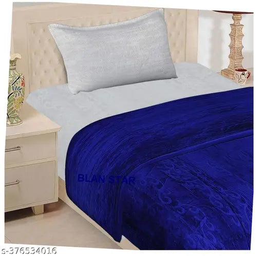 Blue Microfiber Mink Double Bed Blanket for Heavy Winters - Supersoft, warm & lightweight
