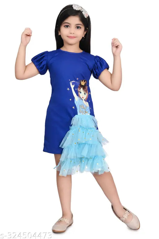 Navy blue cotton blend midi dress for girls party wear, perfect for festivals and special occasions