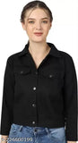 Black denim jacket for kids, solid design with long sleeves for ages 12-16 years