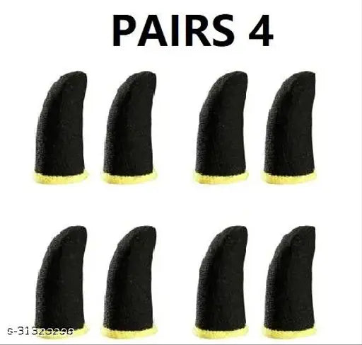 Black fabric net gaming finger sleeves pair 4, conductive & soft for enhanced touch sensitivity