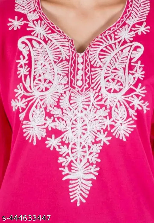 Premium woolen kurti, three-quarter sleeves, single color. Exquisite Woolen Kurti Collection, multiple colors, varied sizes, intricate designs, rich textures, ideal winter wear. Shop now on Gillkart, country of origin: India