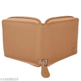 Beige PU round zip wallet by BI Men, 2 compartments, free size (12cm x 9cm), well-crafted leather design with durable lining