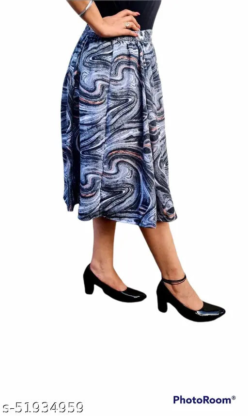 Designer glamorous women's western crepe skirt with printed net pattern, available in sizes 26-38 inches