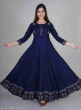 Rayon embroidered Anarkali Kurta with solid print, Indian traditional fashion on mannequin