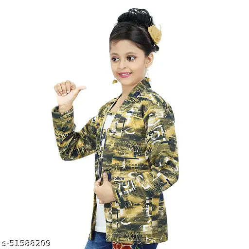 White cotton girls' jacket with yellow print, comfortable and easy to clean