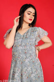 Floral printed women's Georgette kurti, V-neck, three-quarter sleeves, big size Anarkali dress from India