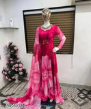 Georgette print net party gown for women, three-quarter sleeves, suitable for weddings and festive functions