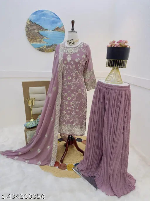 Heavy Georgette Sharara Set, embellished bridal gown for women, Indian partywear sharara gharara