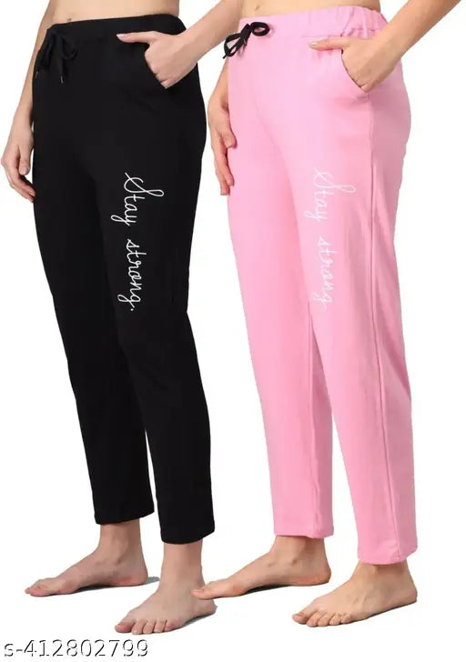 Cotton calf-length pyjamas set, two pieces in pink and black from India