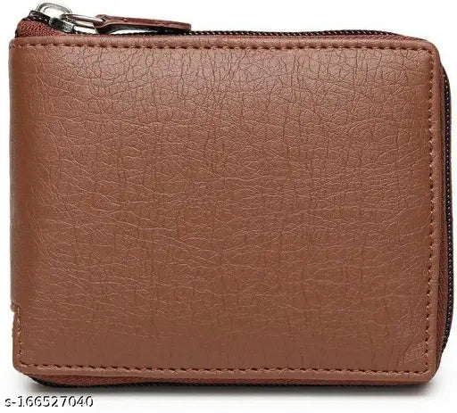 Tan artificial leather Sonrisa Men casual wallet, 5 card slots, brown canvas interior, free size, India-made men's accessory