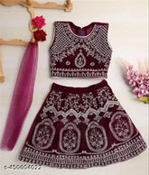 Embroidered taffeta silk lahanga choli for kids on display, 12-18 months size, Indian ethnic wear