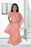 Tussar Silk Kids Lahenga Choli with dupatta, self-design applique pattern, short sleeves