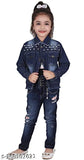 Dark blue denim jacket for kids (ages 4-11), dyed/washed pattern on long sleeves