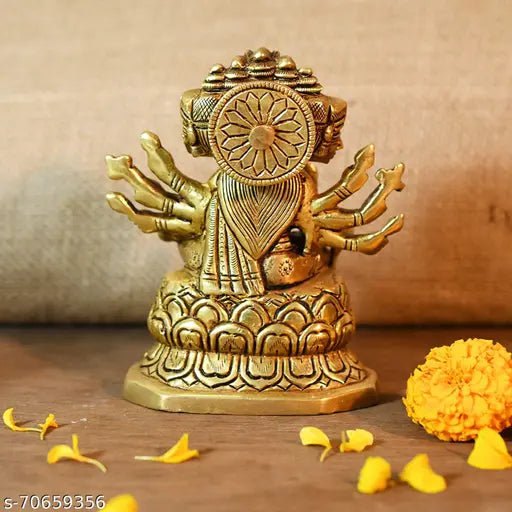 Brass Hindu Goddess Statue - Gayatri Ma Idol, ornate detail, for temple Puja Mandir, dimensions: 9cmL x 11.5cmH x 5cmB, weight: 1.1KG, Indian origin