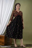 Trendy rayon black floral printed Anarkali kurti for women's ethnic wear, three-quarter sleeve, XS (34in bust) - vibrant, fashionable party wear option