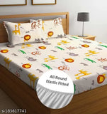 Multicolor premium cotton elastic fitted bedsheet set with 2 pillow covers for a 78x72+10 double mattress, supersoft 180 TC