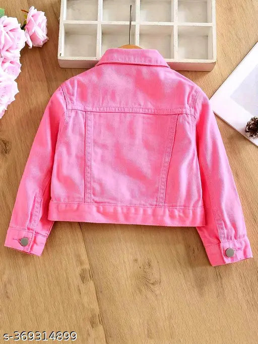 Coral twill denim jacket, long sleeves, dyed/washed for kids aged 3-9 years, India origin