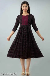 Women's Black Printed 3/4 Sleeve Rayon Anarkali Gown for Woman Wear - luxurious, printed, evening wear from India