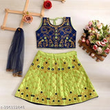 Acrylic-cotton blend, sleeveless floral embroidered lehenga with net dupatta. Indian handcrafted SanLehangha for toddlers (1-2 years)