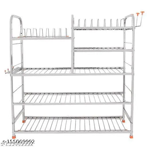 Stainless steel 5-shelf kitchen rack organizer, modular and spacious for dishware, utensils, and cutlery (30x30 inch)
