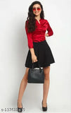 Black polyester Korean Skater flared mini skirt with elastic waistband and slip-on closure