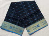 Black pure cotton handloom Bengali sari without blouse, traditional Tant design with golden jori embellishments
