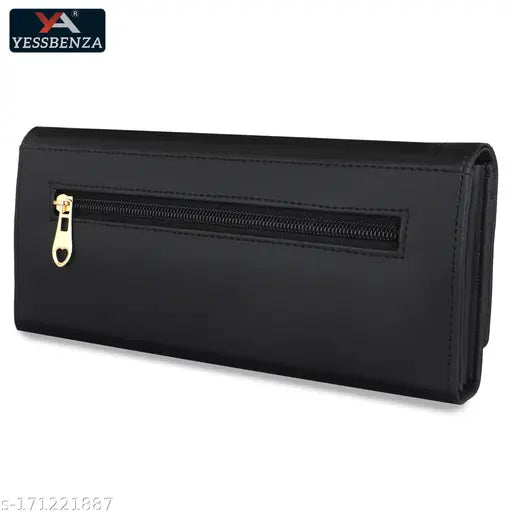 Faux leather two-fold hand wallet clutch purse, embellished design, multiple card slots for women & girls, free size (9in x 5in)