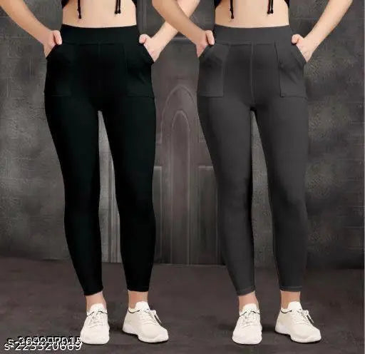 Women's fashion jeggings L pocket pack of 2, lightweight cotton blend solid jeans for trendy style and comfort