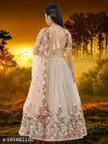 Heavy net semi-stitched embroidery lehenga choli with dupatta set, pure net & satin, striped design, suitable for ceremony or festival wear