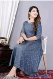 Rayon Anarkali printed kurta, three-quarter sleeve, vibrant Indian fashion on mannequin (S: Bust 36in)