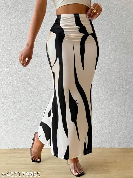 Women's printed net polyester skirt, trendy fashion for sizes 28, 30, 32, 34 (India origin)