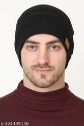 Wool beanie cap for men, self-designed, one size, Indian origin