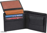 Modern men's black faux leather wallet, slim design, 2 compartments, ATM card holder