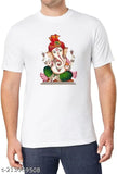 Polyester short-sleeve Ganesh printed t-shirt, vibrant Indian design for S, M, L, XL, XXL sizes
