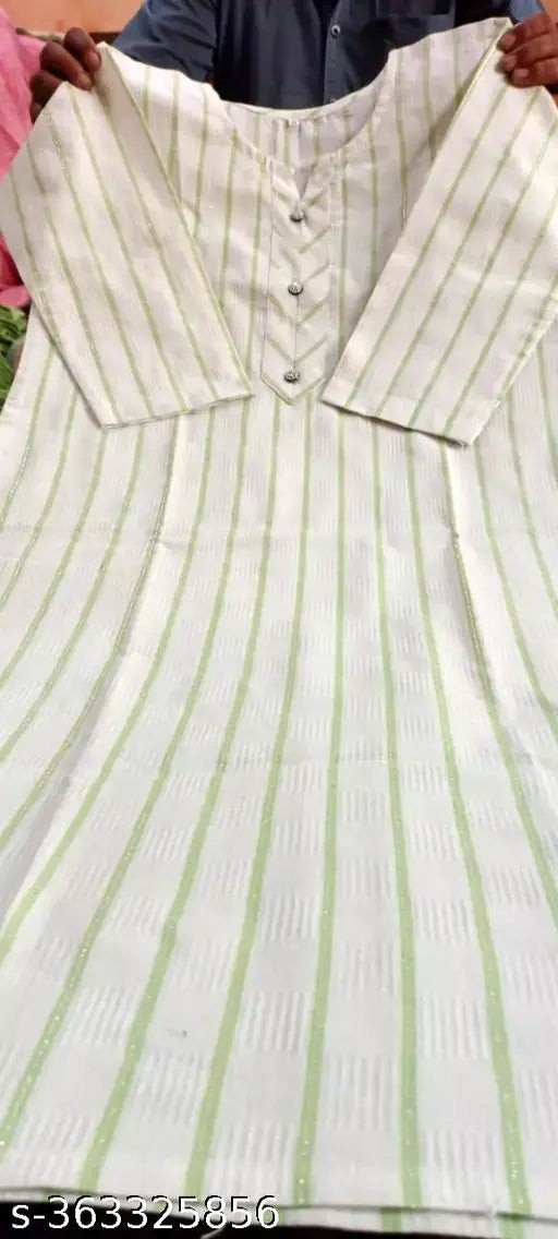 Striped three-quarter sleeve cotton kurtis combo in pink and green for women, India origin