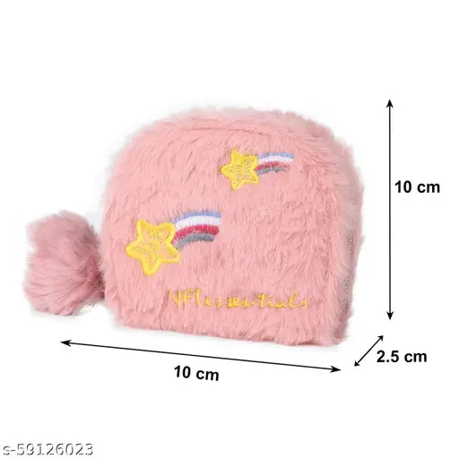 PU pink soft fur semicircle clutch wallet, 3 compartments for cards, coin; durable and washable mini bag with zipper closure for women's essentials